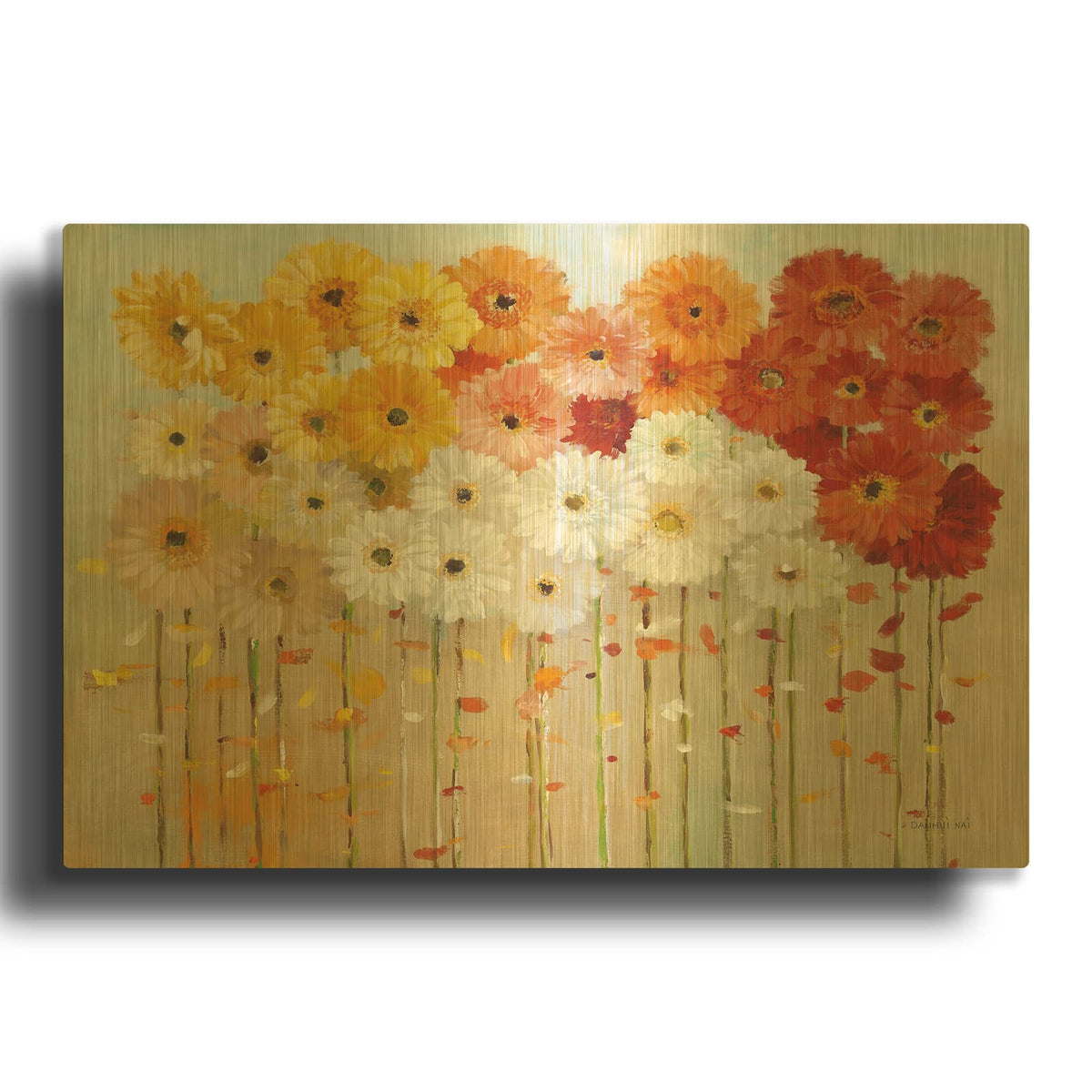 'Daisies Fall' By Danhui Nai Gold Metal Wall Art