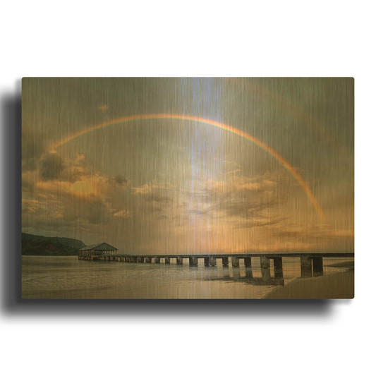 'Rainbow Pier' By Dennis Frates Gold Metal Wall Art