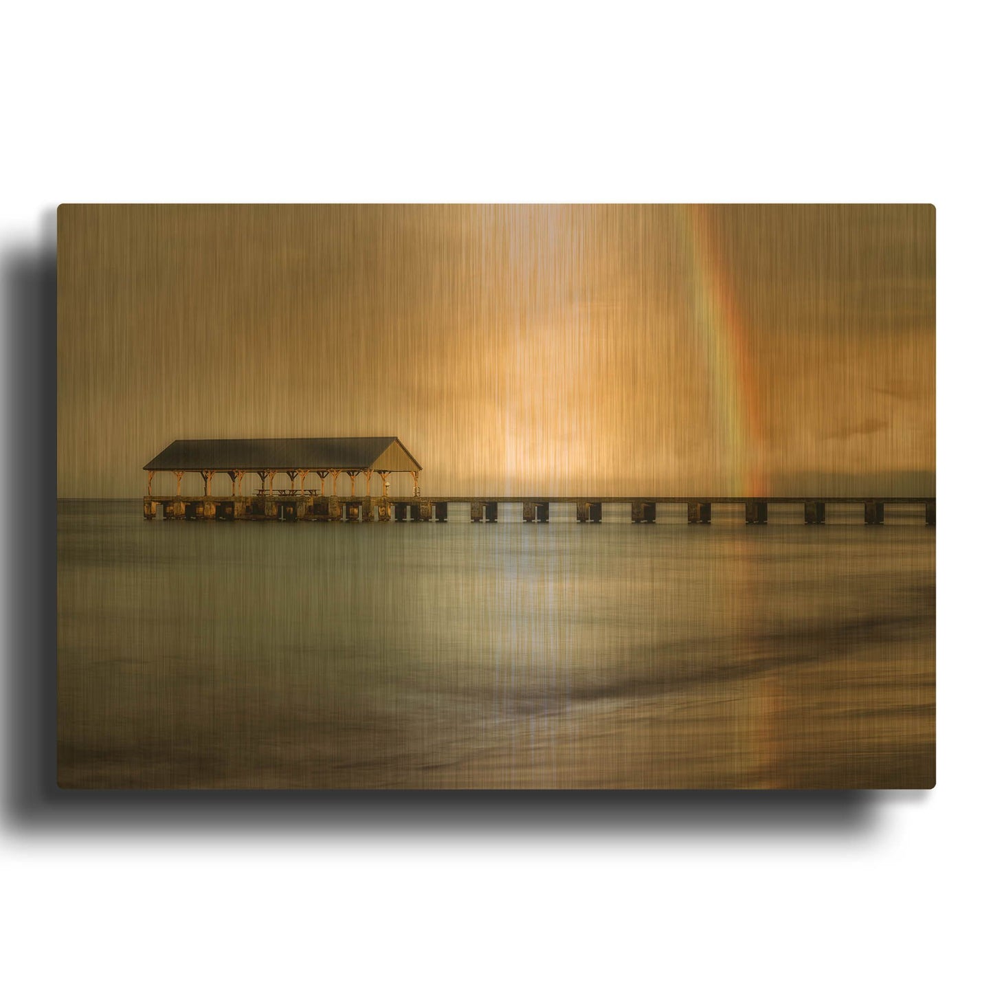 'Rainbow Pier II' By Dennis Frates Gold Metal Wall Art