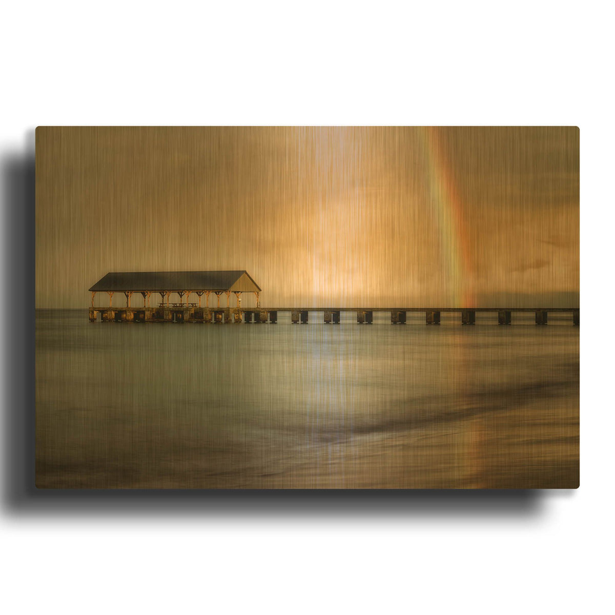 'Rainbow Pier II' By Dennis Frates Gold Metal Wall Art