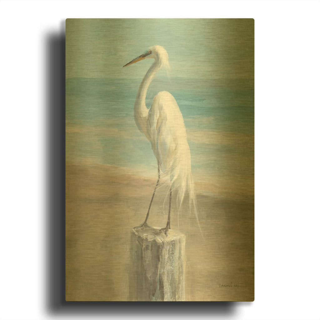 'Egret By The Sea' By Danhui Nai Gold Metal Wall Art