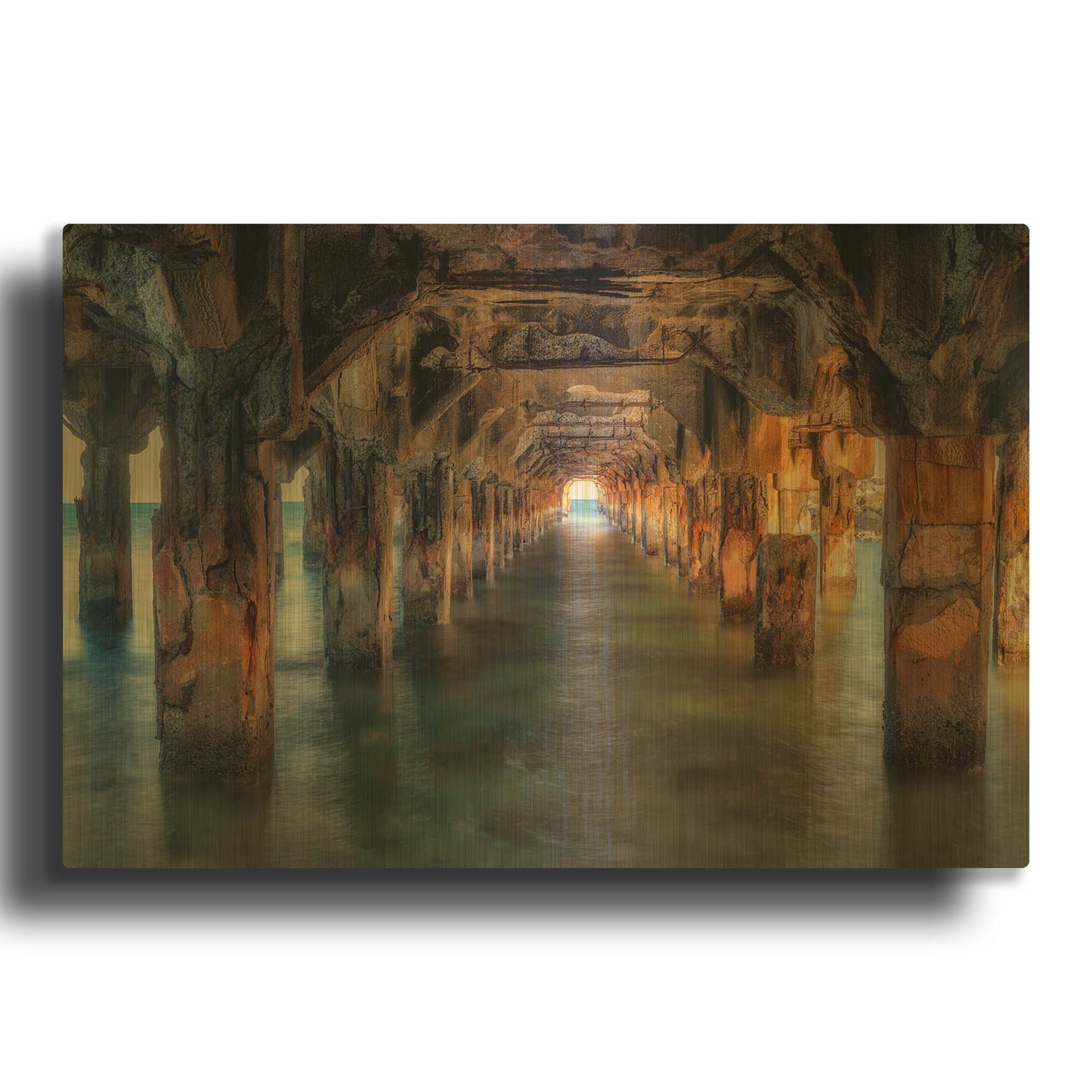 'Pier Under Here' By Dennis Frates Gold Metal Wall Art