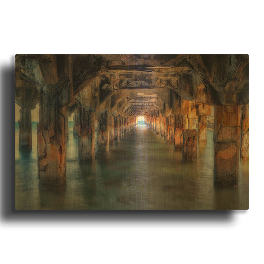 'Pier Under Here' By Dennis Frates Gold Metal Wall Art