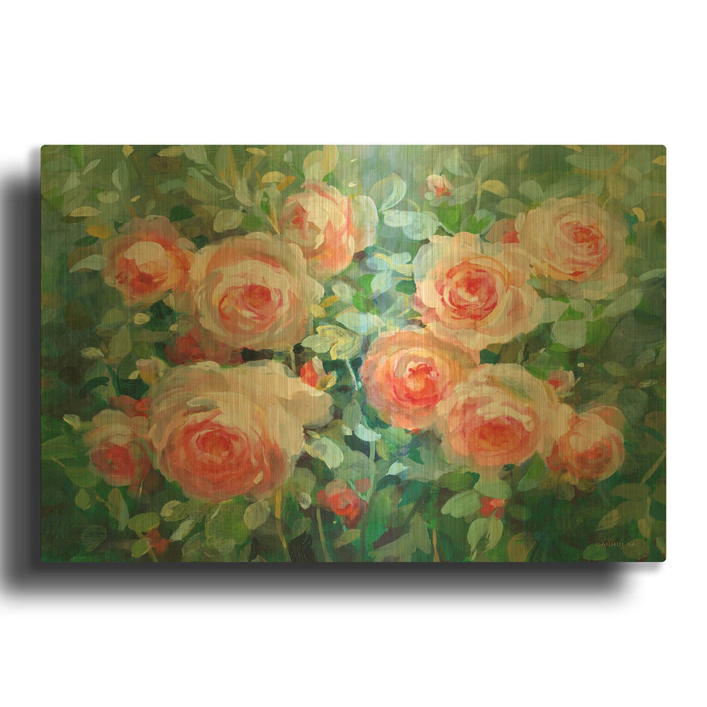 'English Roses' By Danhui Nai Gold Metal Wall Art