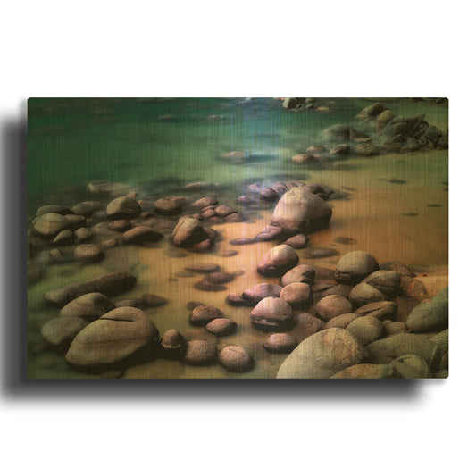 'Rocky Beach' By Dennis Frates Gold Metal Wall Art