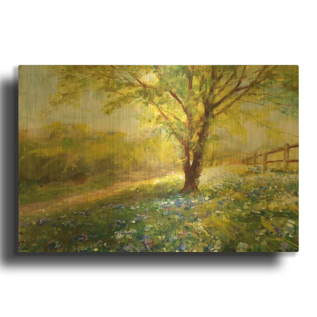 'Field Of Bluebells' By Danhui Nai Gold Metal Wall Art