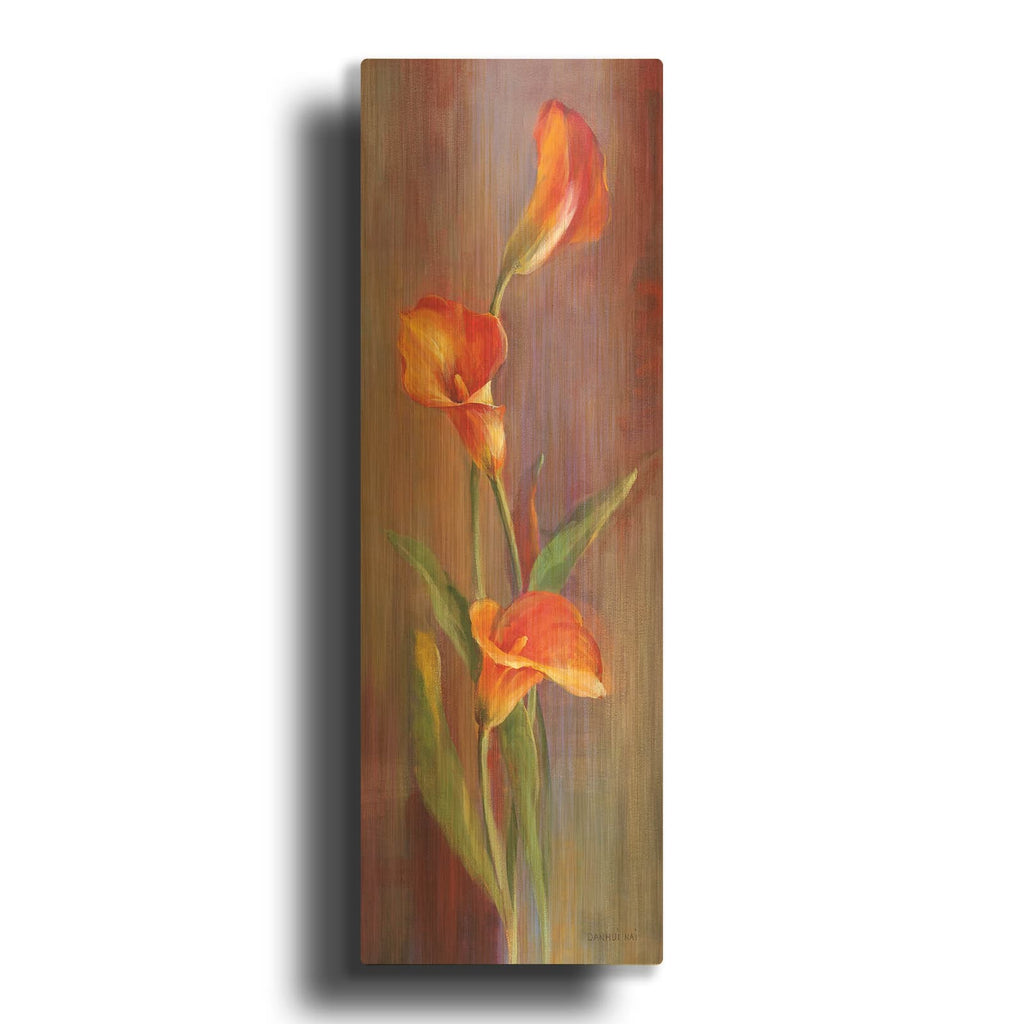 'Flame Calla Lilies 2' By Danhui Nai Gold Metal Wall Art