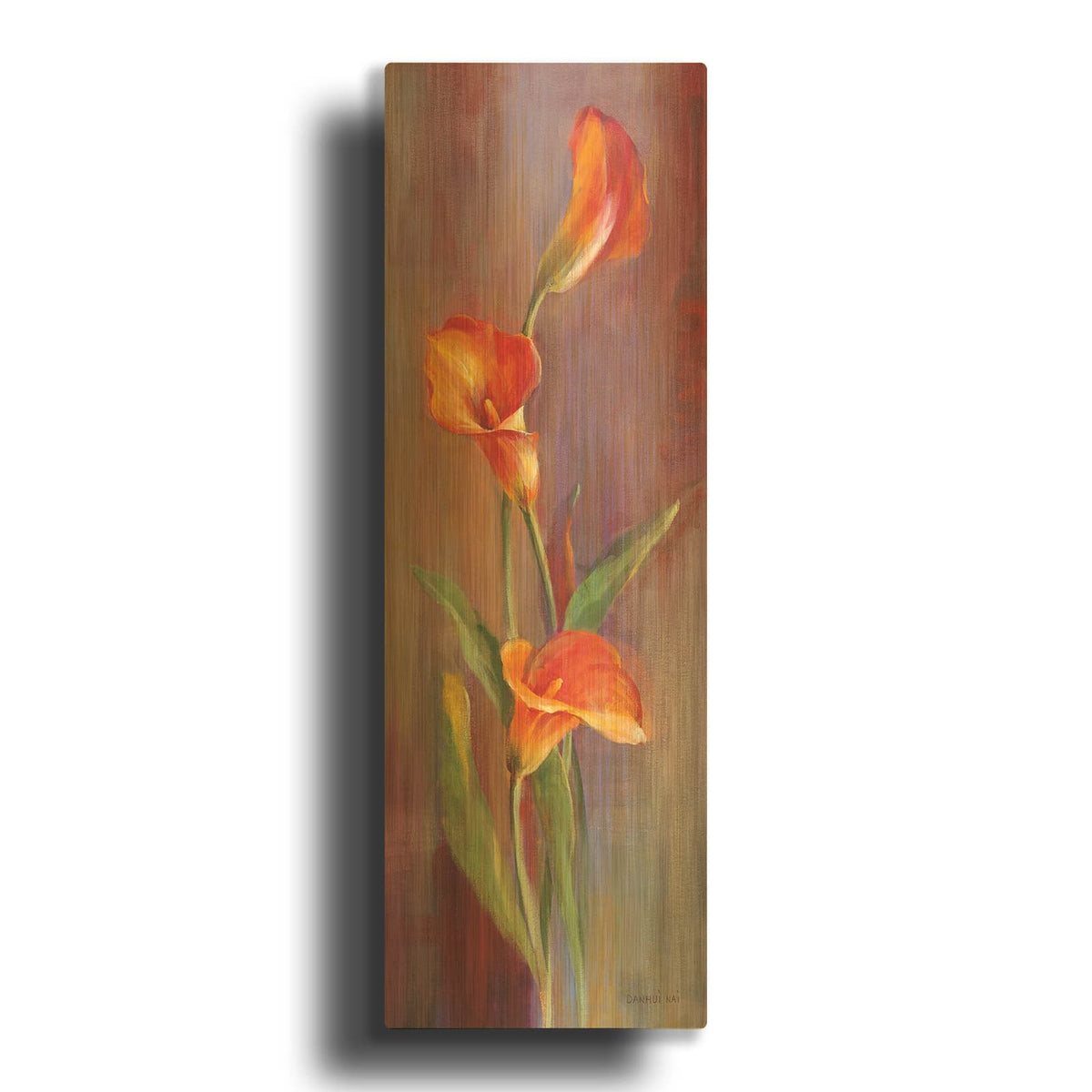 'Flame Calla Lilies 2' By Danhui Nai Gold Metal Wall Art