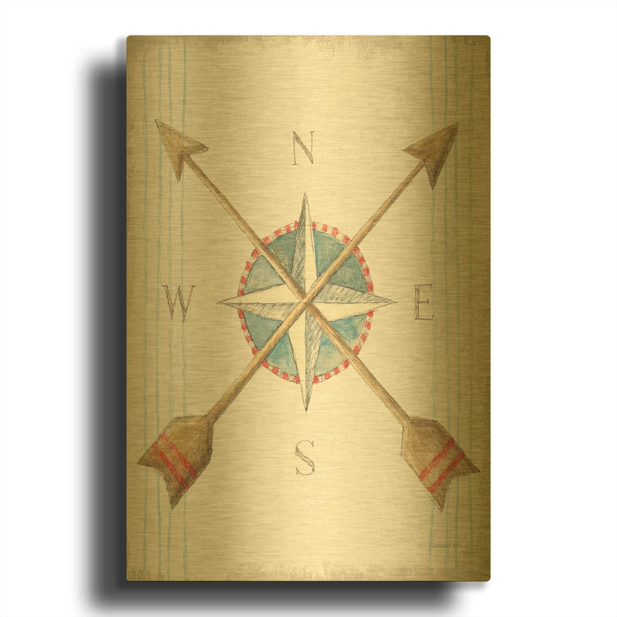'Floursack Nautical 6 No Words' By Danhui Nai Gold Metal Wall Art