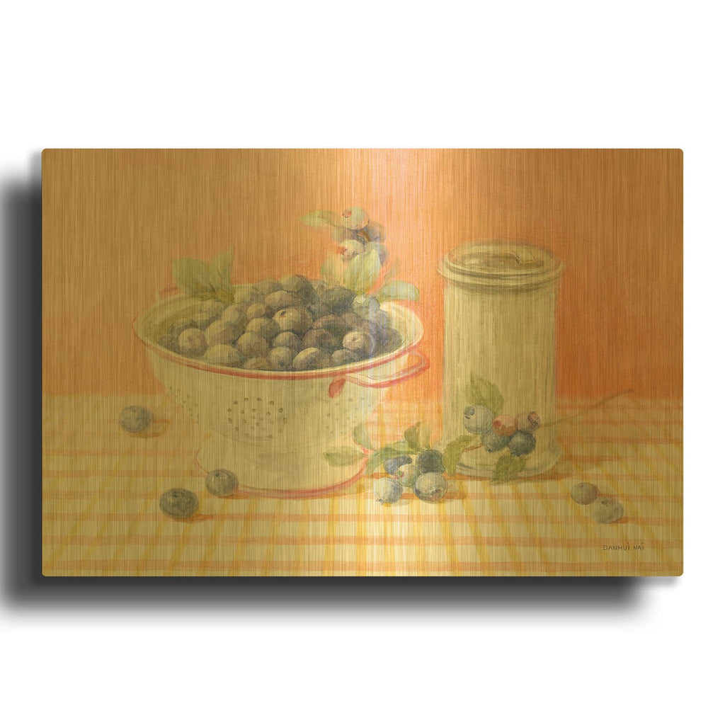'Fresh Picked Blueberries' By Danhui Nai Gold Metal Wall Art