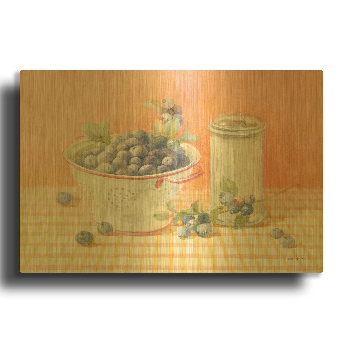 'Fresh Picked Blueberries' By Danhui Nai Gold Metal Wall Art