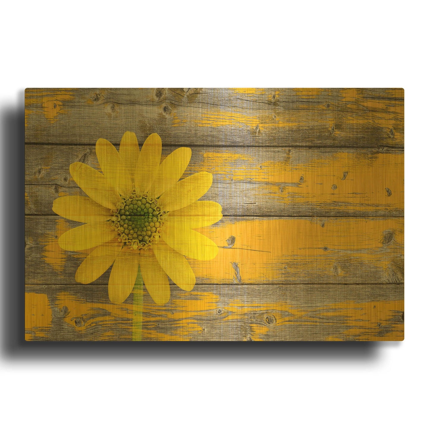 'Yellow Flower On Wood' By Bess Hamiti Gold Metal Wall Art
