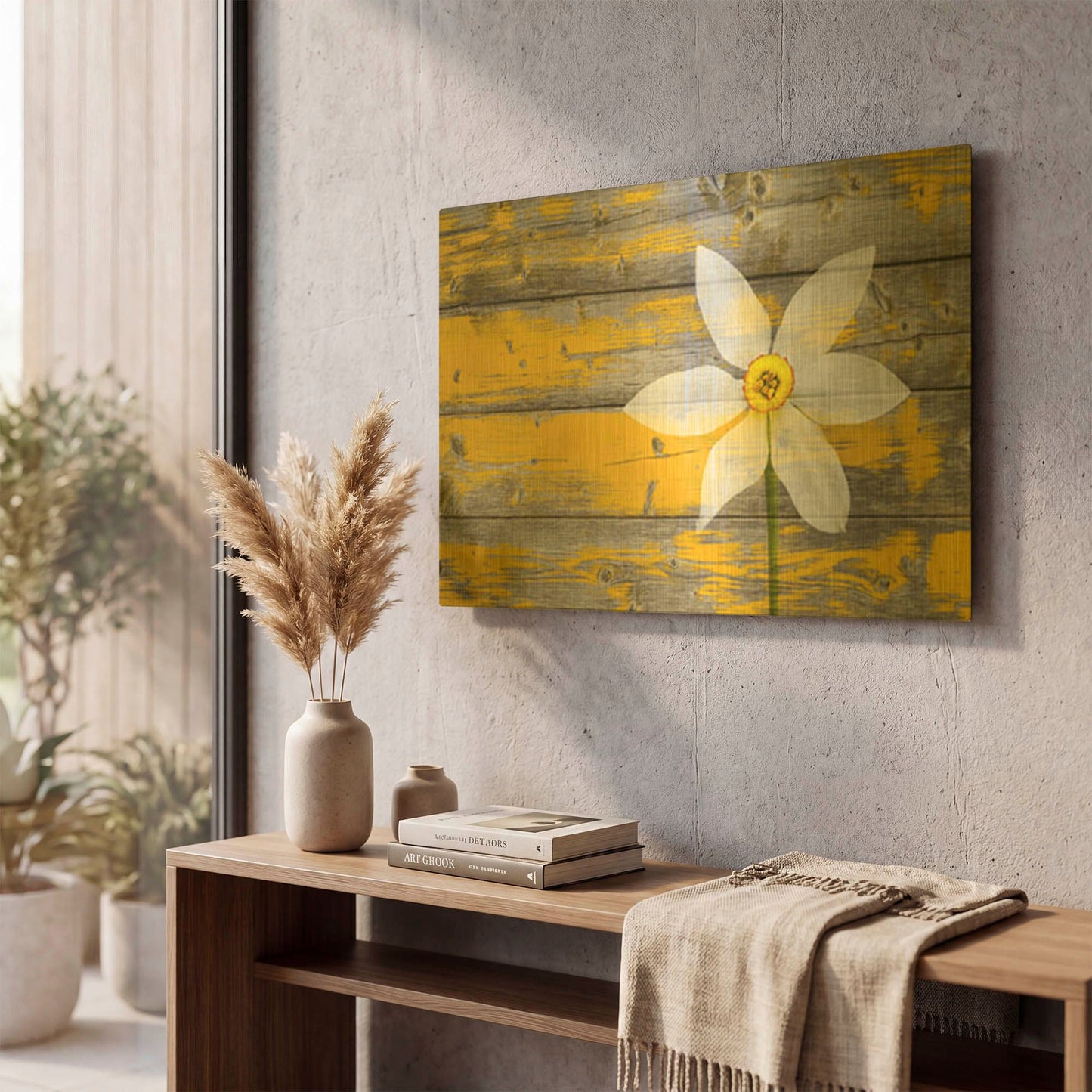 'A Rustic Paradise yellow flower' By Bess Hamiti Gold Metal Wall Art