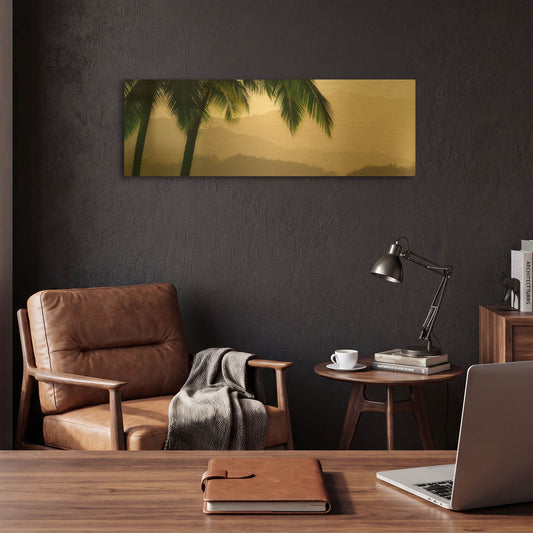 'Misty Palms IV' By Dennis Frates Gold Metal Wall Art