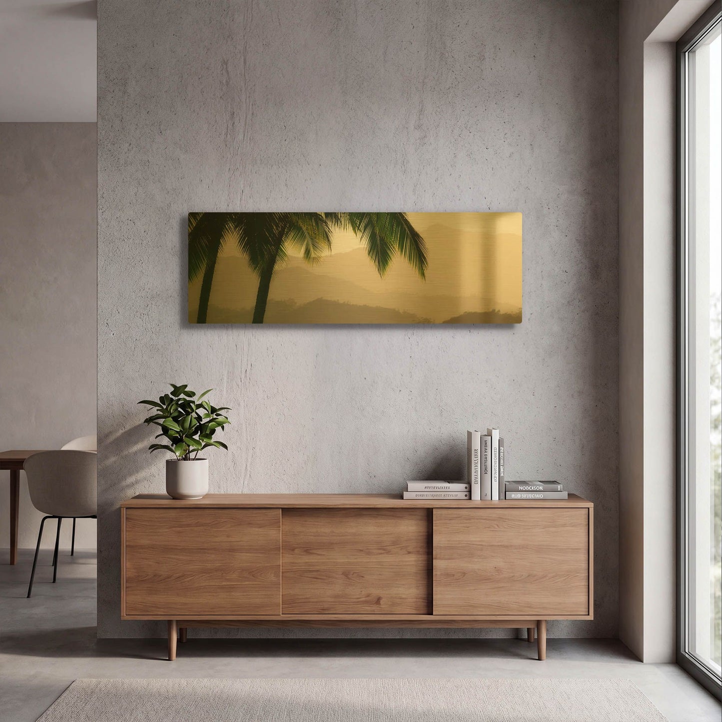 'Misty Palms IV' By Dennis Frates Gold Metal Wall Art