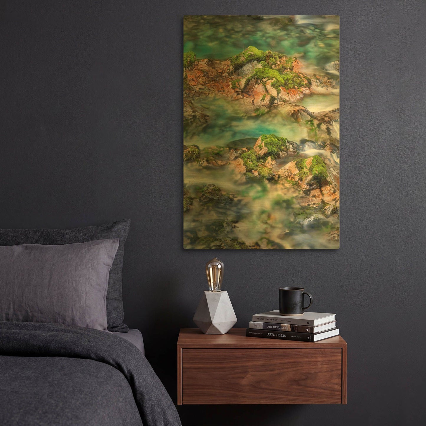 'Mossy Rocks' By Dennis Frates Gold Metal Wall Art