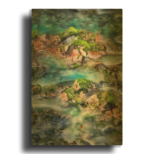 'Mossy Rocks' By Dennis Frates Gold Metal Wall Art