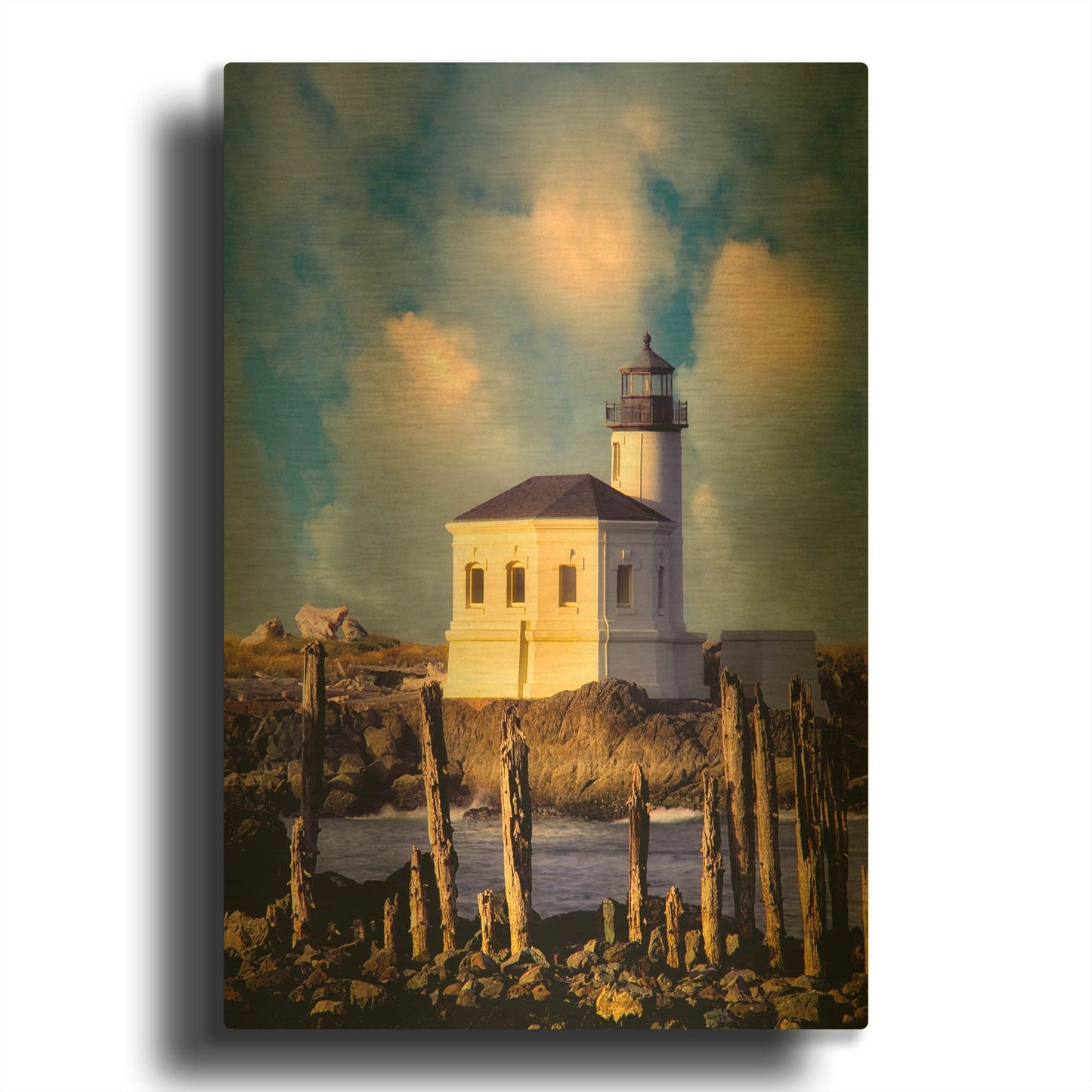 'Classic Lighthouse' By Dennis Frates Gold Metal Wall Art
