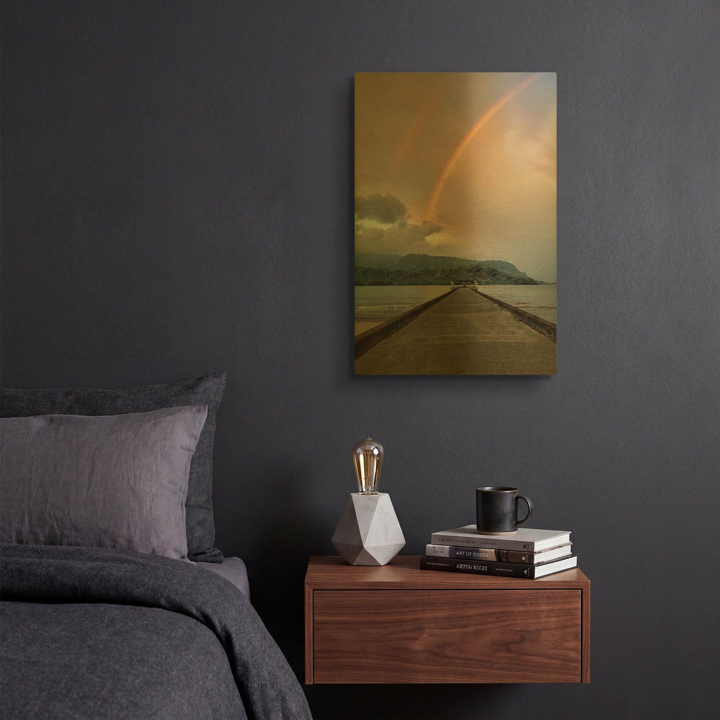 'Rainbow Pier III' By Dennis Frates Gold Metal Wall Art