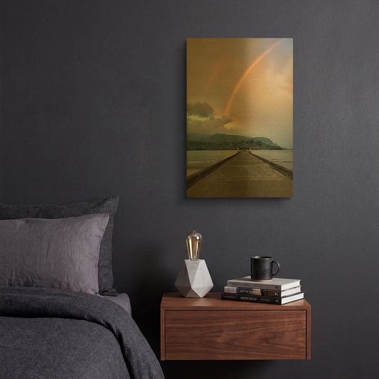 'Rainbow Pier III' By Dennis Frates Gold Metal Wall Art