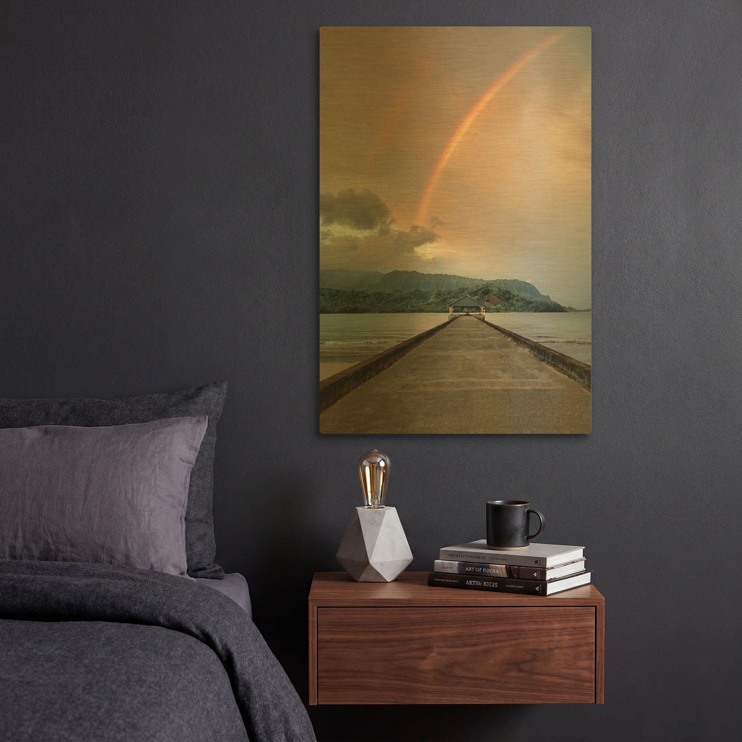 'Rainbow Pier III' By Dennis Frates Gold Metal Wall Art