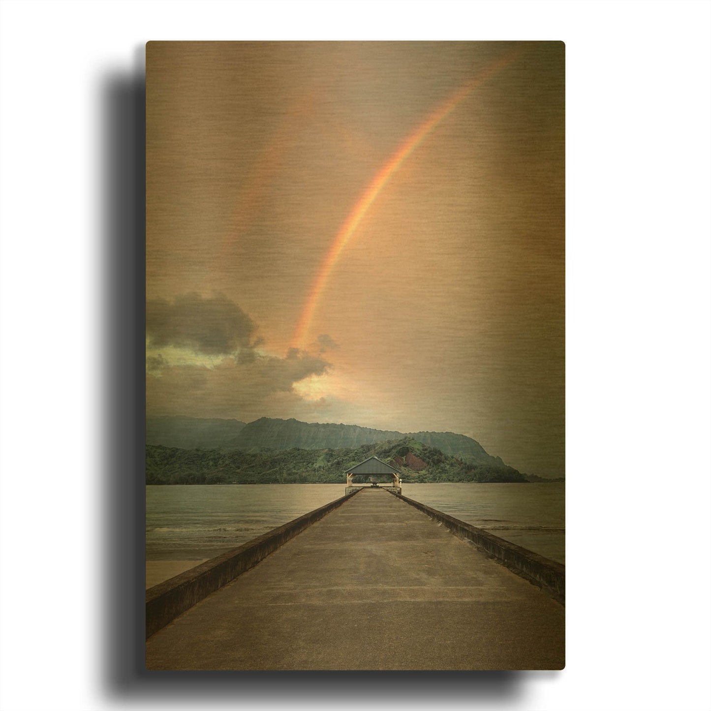 'Rainbow Pier III' By Dennis Frates Gold Metal Wall Art