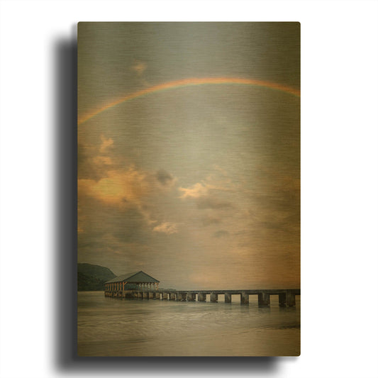 'Rainbow Pier IV' By Dennis Frates Gold Metal Wall Art
