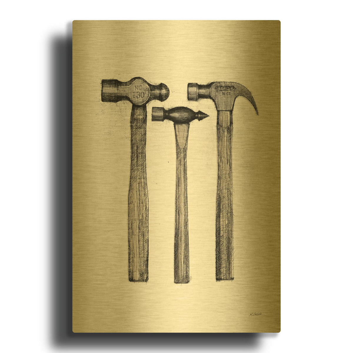 'Hammers With Color C' By Mike Schick Gold Metal Wall Art