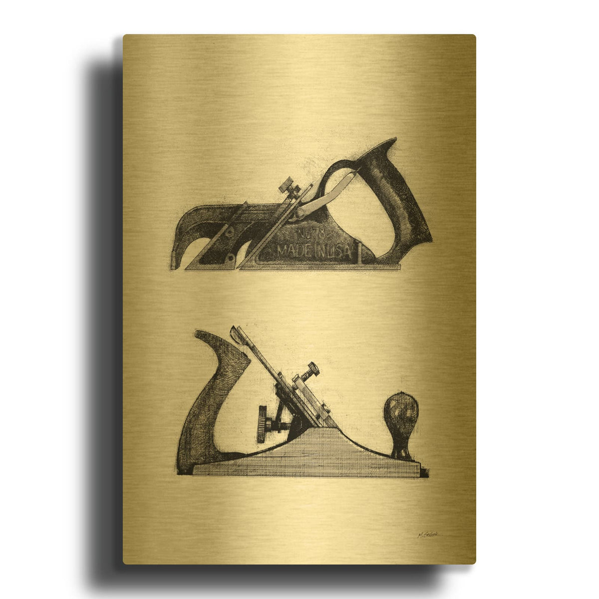 'Planes With Color C' By Mike Schick Gold Metal Wall Art