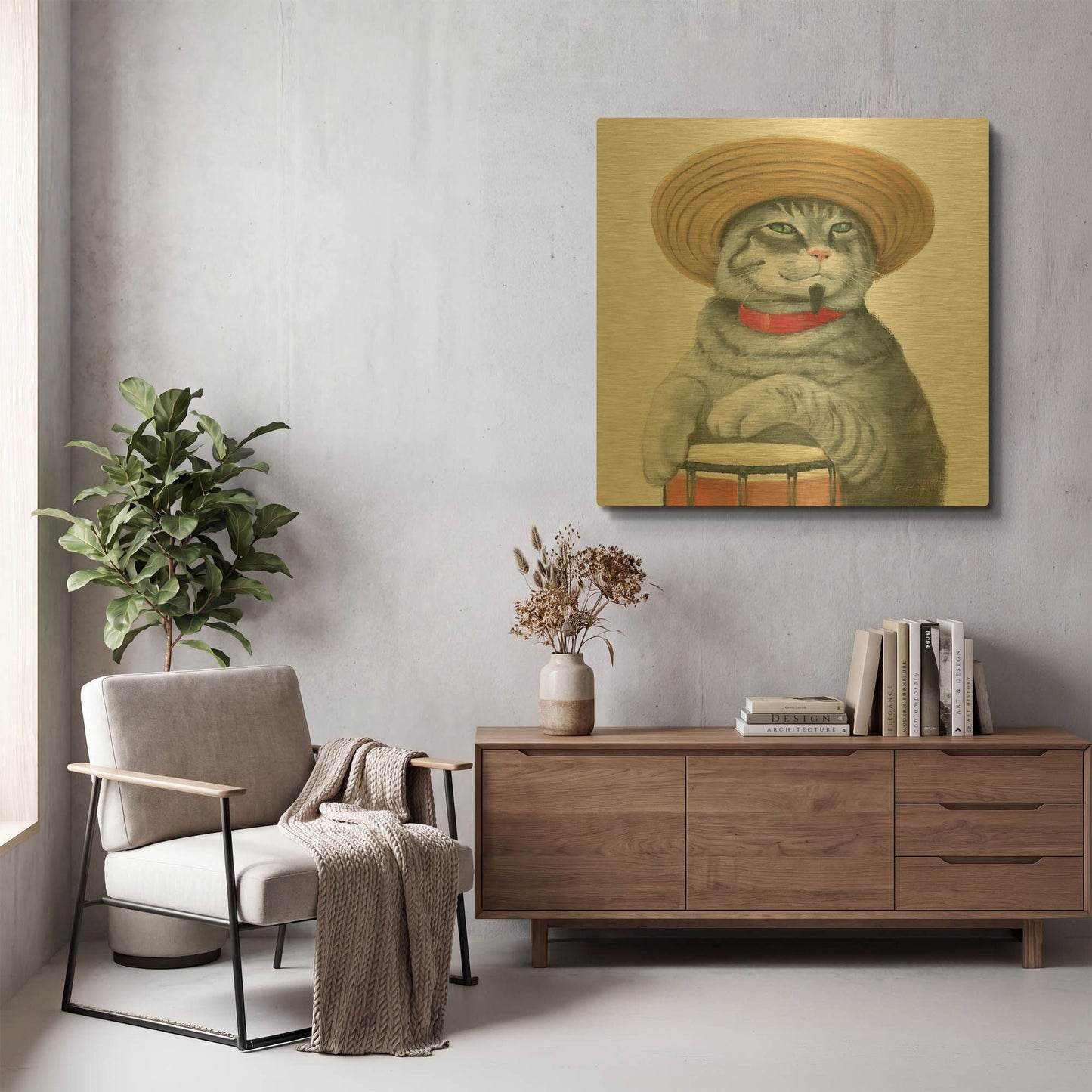'Cattitude 2' By Myles Sullivan Gold Metal Wall Art
