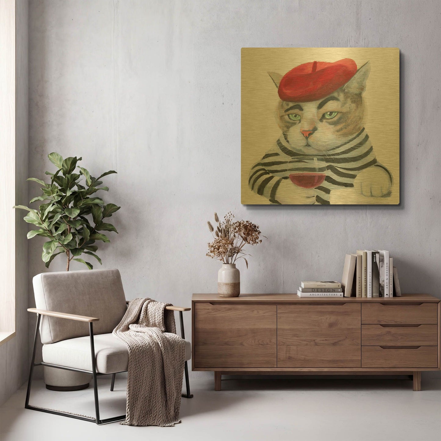 'Cattitude 3' By Myles Sullivan Gold Metal Wall Art