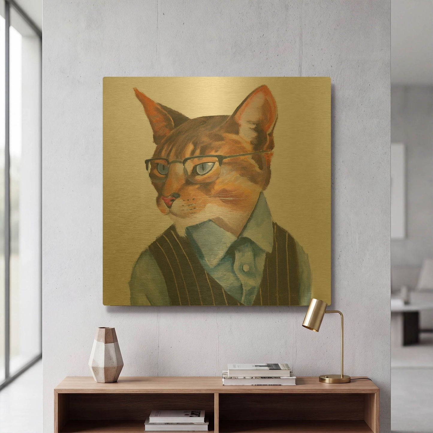 'Cattitude 4' By Myles Sullivan Gold Metal Wall Art
