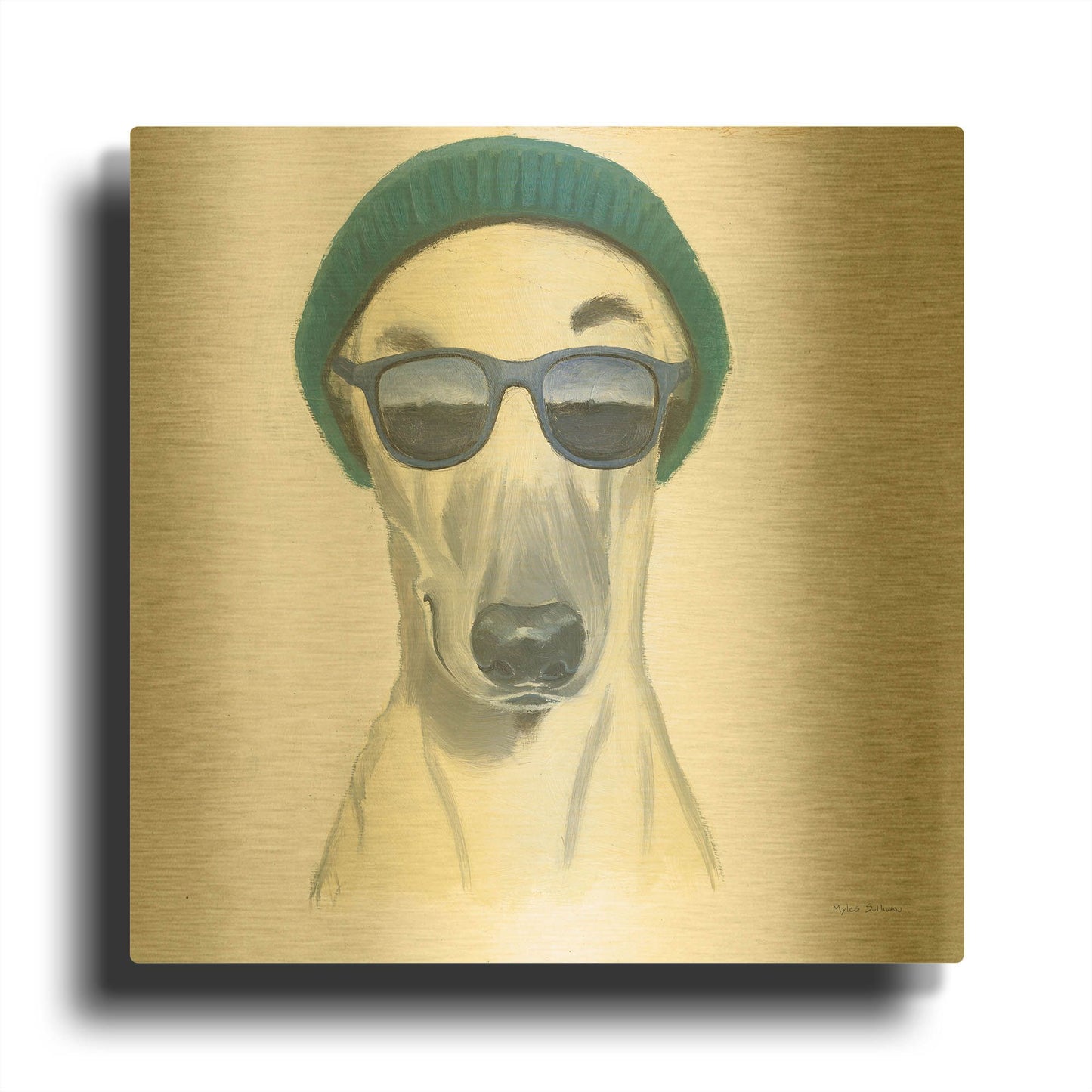 'Cool Dog for the Boys 2' By Myles Sullivan Gold Metal Wall Art