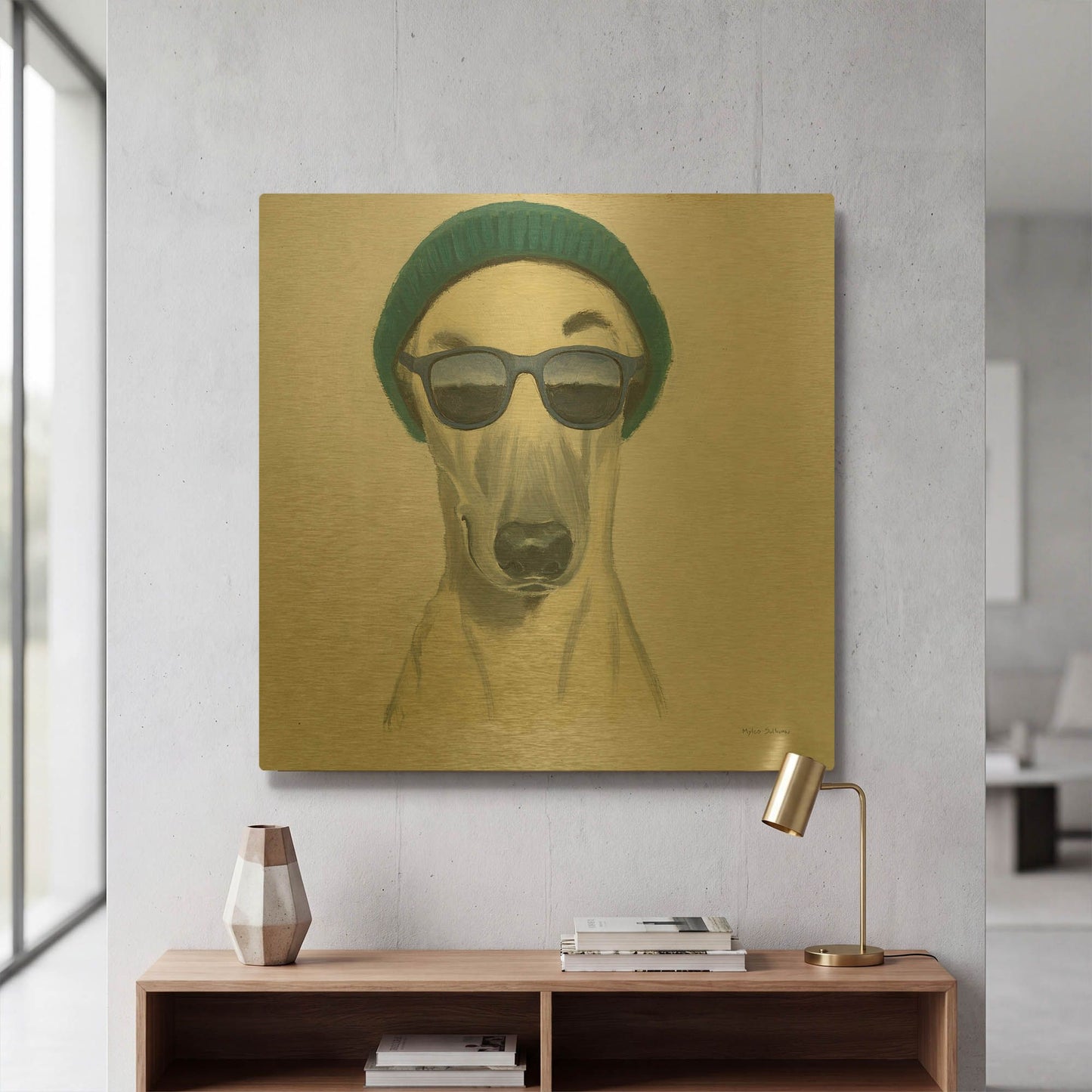 'Cool Dog for the Boys 2' By Myles Sullivan Gold Metal Wall Art