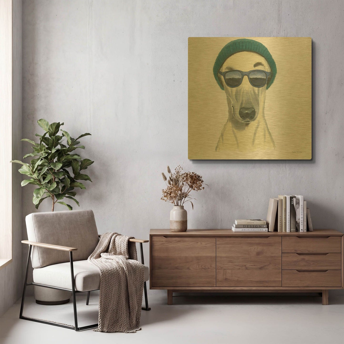 'Cool Dog for the Boys 2' By Myles Sullivan Gold Metal Wall Art