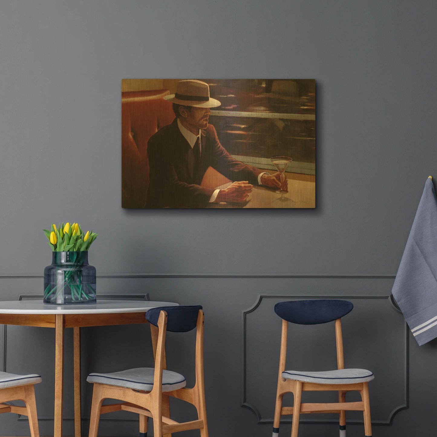 'Dry Martini Dining Car' By Myles Sullivan Gold Metal Wall Art