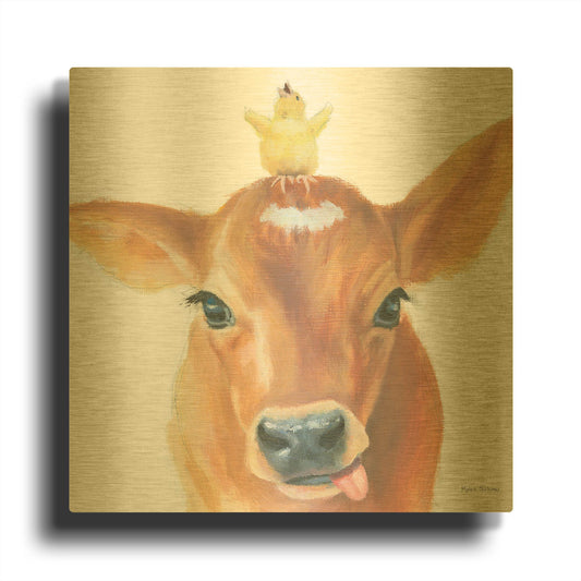 'Farm Friends 3' By Myles Sullivan Gold Metal Wall Art