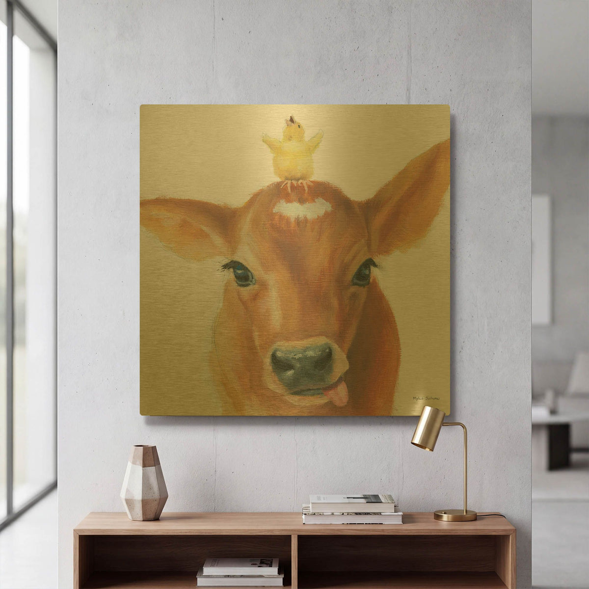 'Farm Friends 3' By Myles Sullivan Gold Metal Wall Art