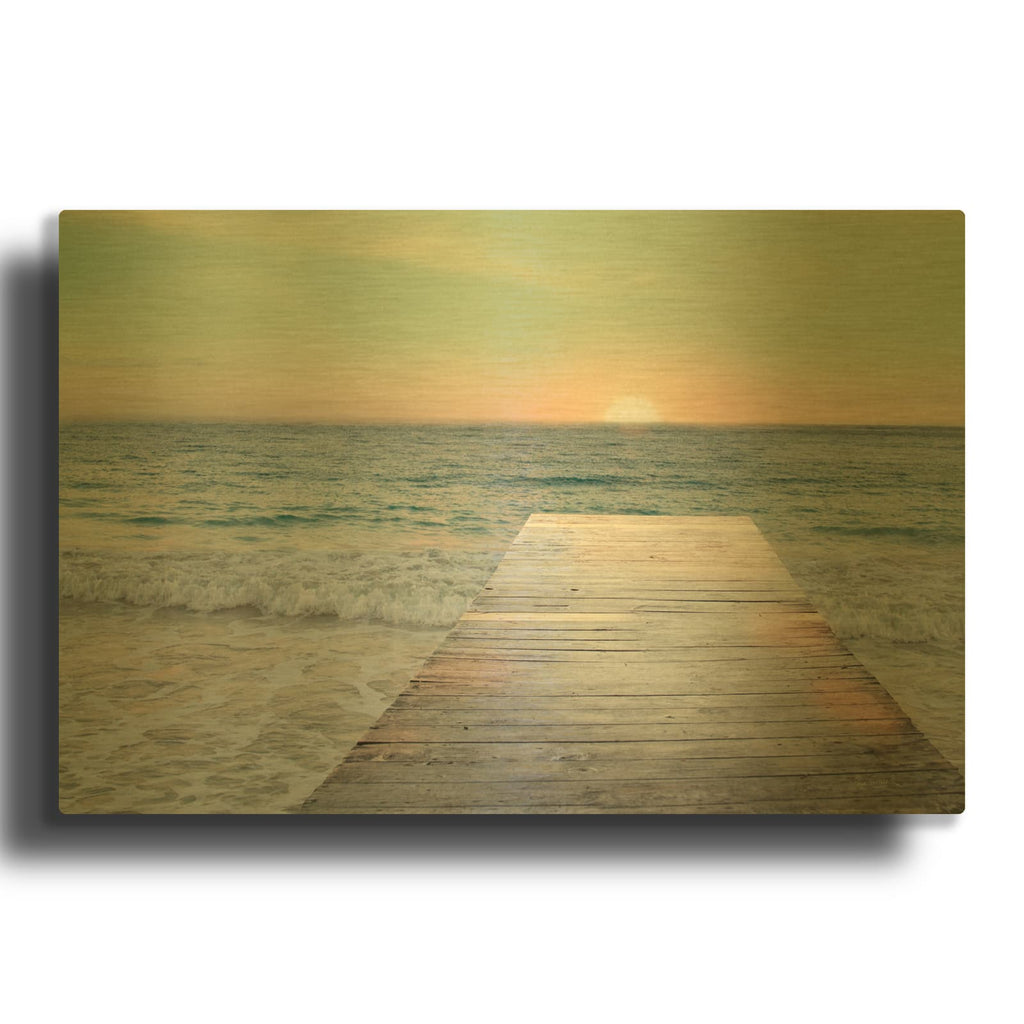 'Sunrise Dock' By Sue Schlabach Gold Metal Wall Art