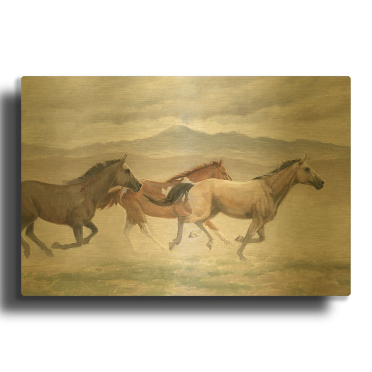 'Wild Horses' By Wellington Studio Gold Metal Wall Art