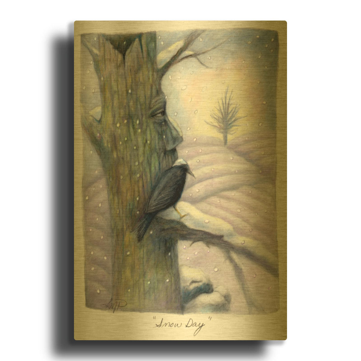 'Snow Day' By Art and a Little Magic Gold Metal Wall Art