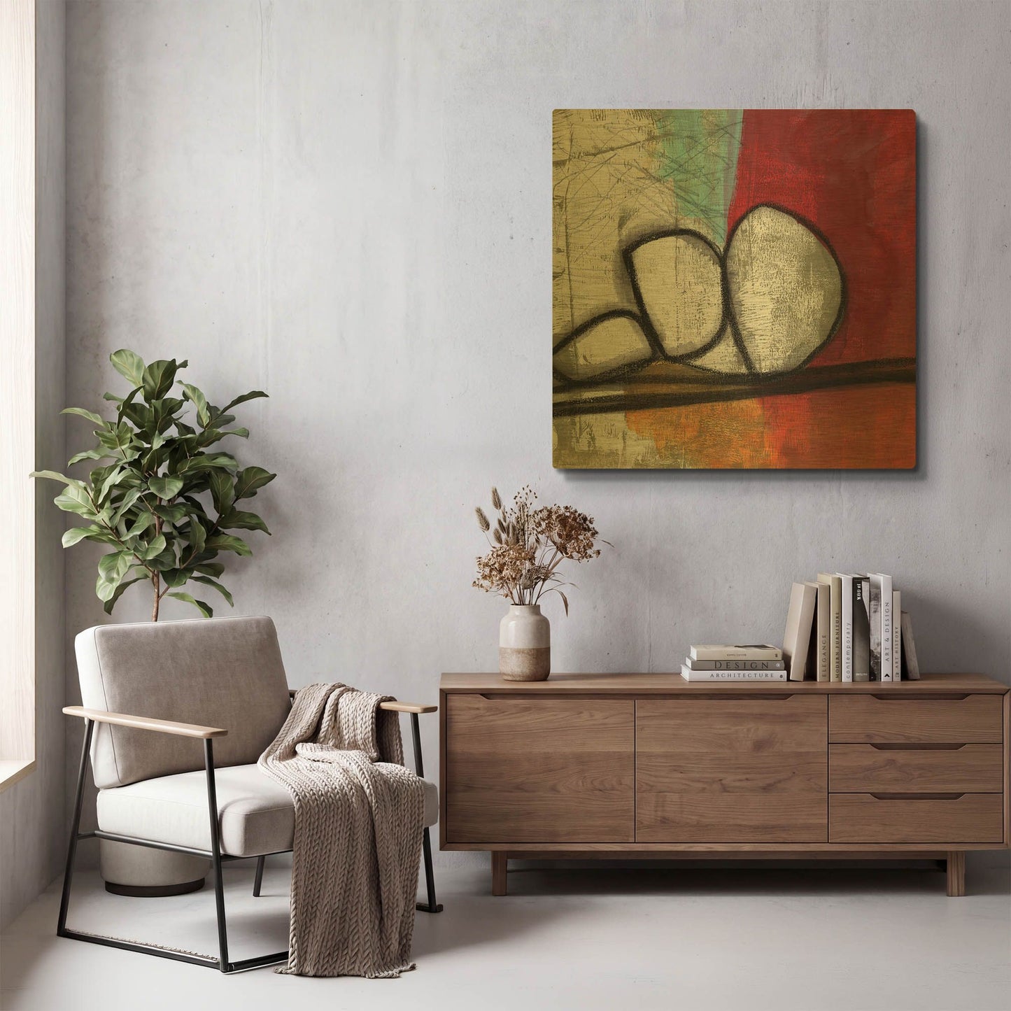 'Red Abstract' By Linda Woods Gold Metal Wall Art
