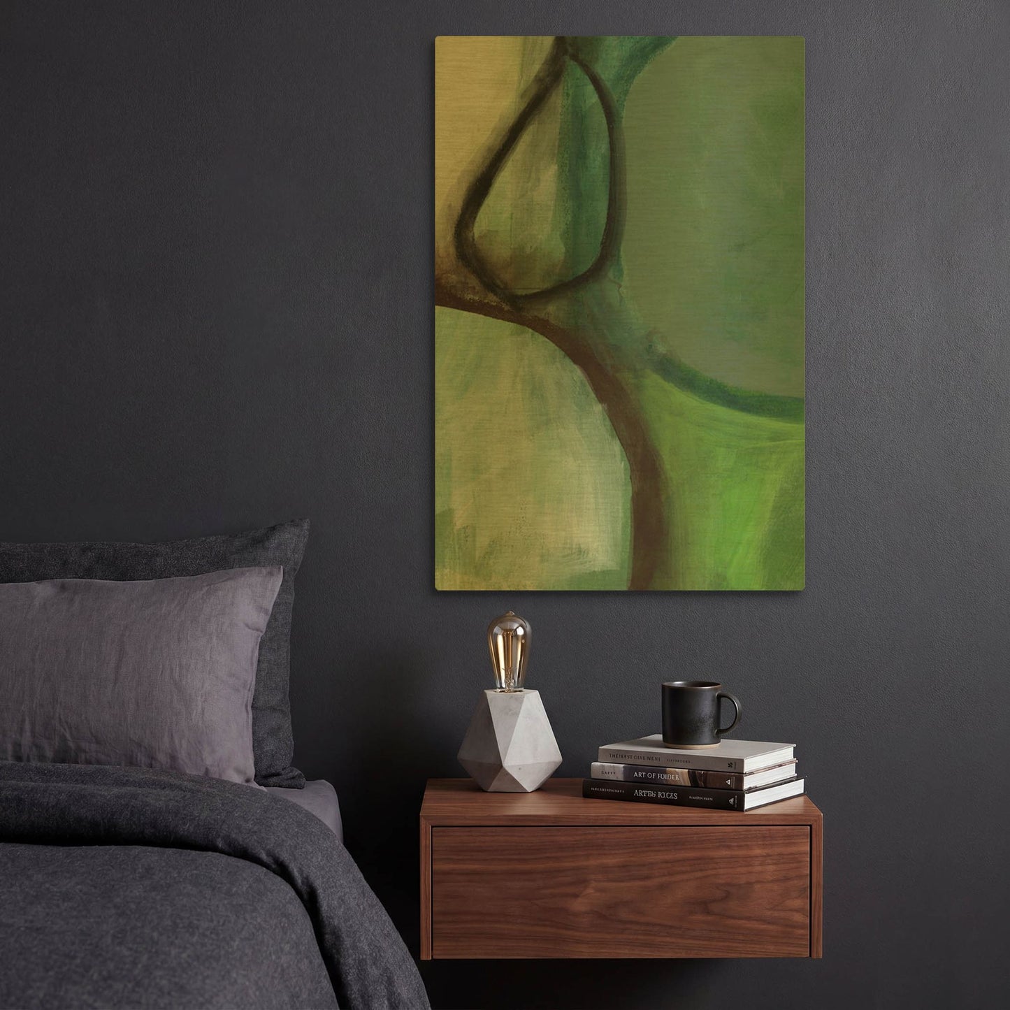 'Green Abstract' By Linda Woods Gold Metal Wall Art