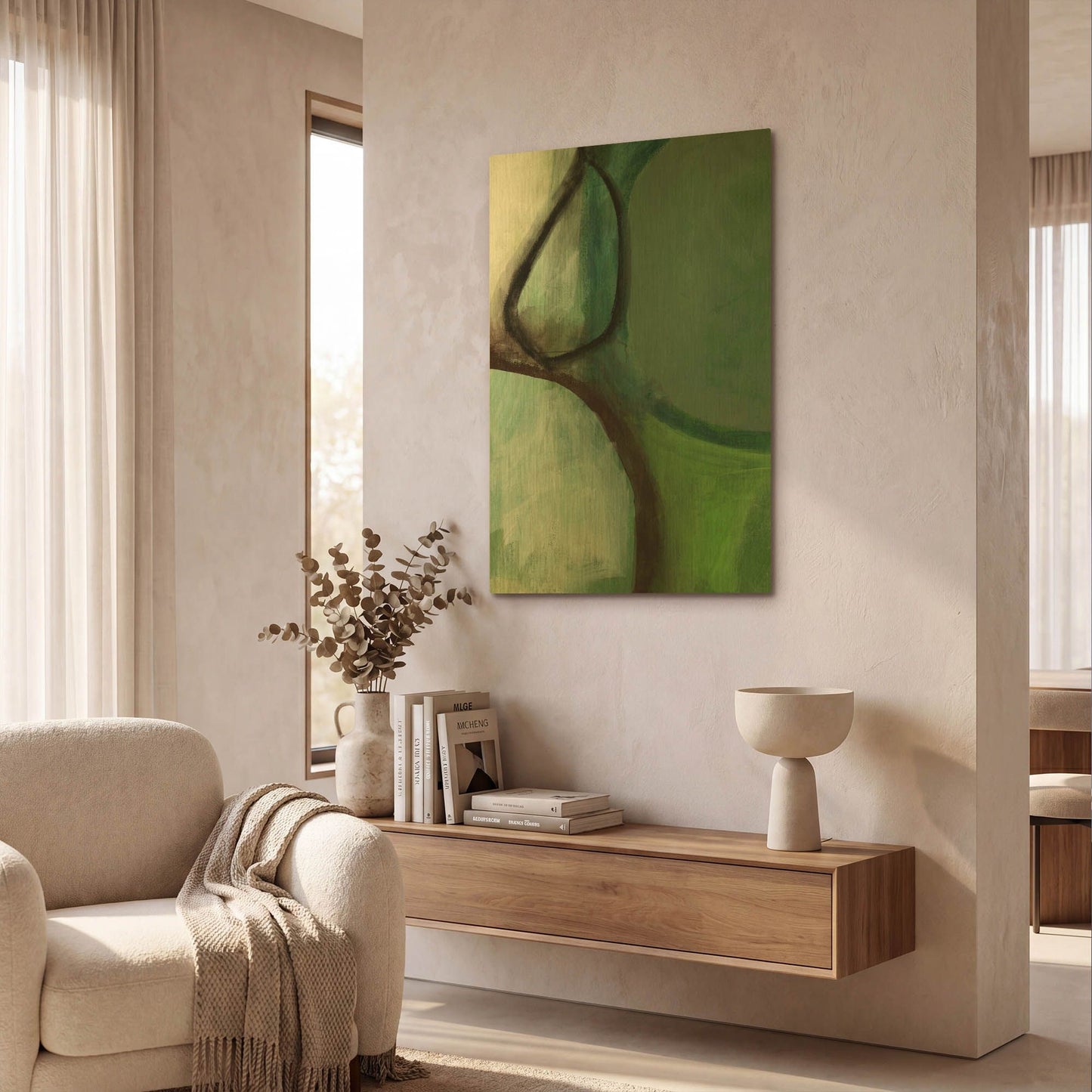 'Green Abstract' By Linda Woods Gold Metal Wall Art