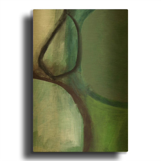 'Green Abstract' By Linda Woods Gold Metal Wall Art