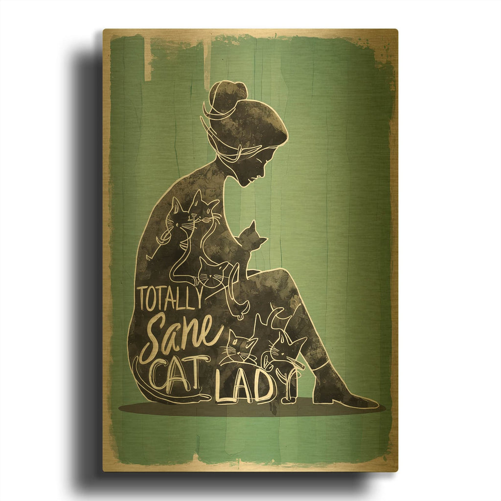'Totally Sane Cat Lady' By Andreas Magnusson Gold Metal Wall Art