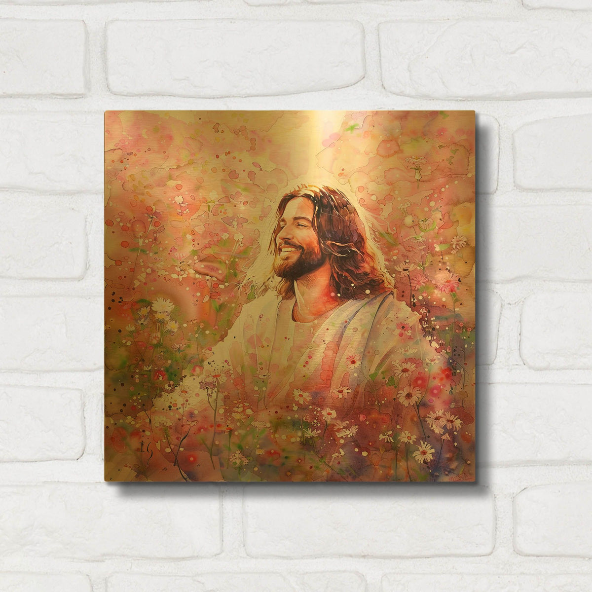 'Christ Among Flowers' By Ivan Guaderrama Gold Metal Wall Art