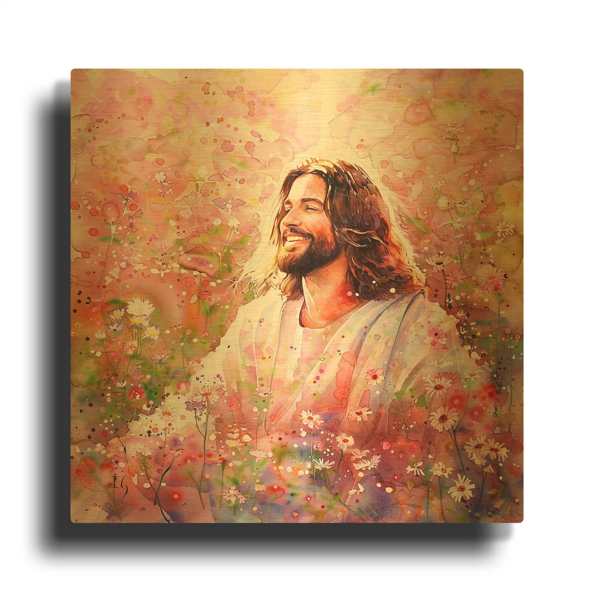 'Christ Among Flowers' By Ivan Guaderrama Gold Metal Wall Art