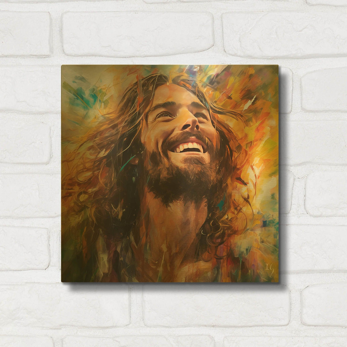 'Jesus - Harmony Of Hue And Heartbeat' By Ivan Guaderrama Gold Metal Wall Art