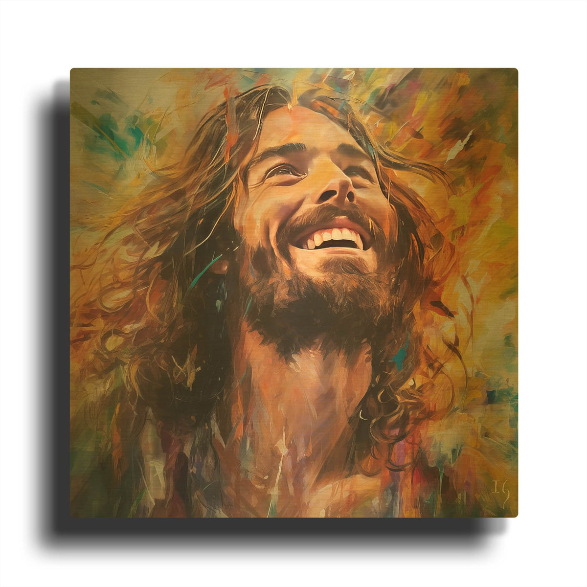 'Jesus - Harmony Of Hue And Heartbeat' By Ivan Guaderrama Gold Metal Wall Art